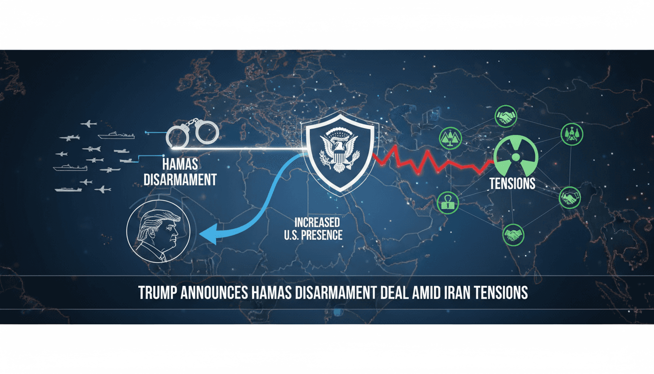 President Trump announces Hamas disarmament deal amidst Iran tensions.