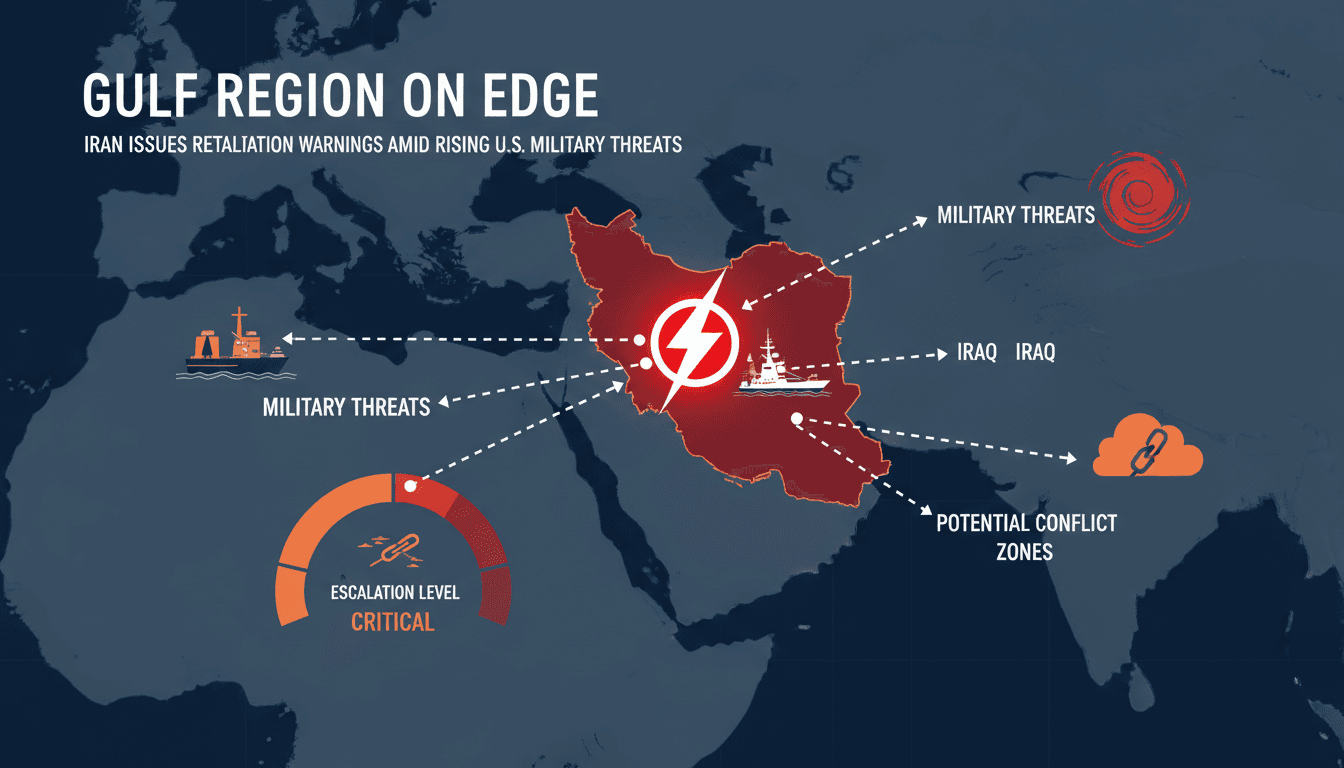 Map highlighting the Gulf region and potential conflict areas related to U.S.-Iran tensions.