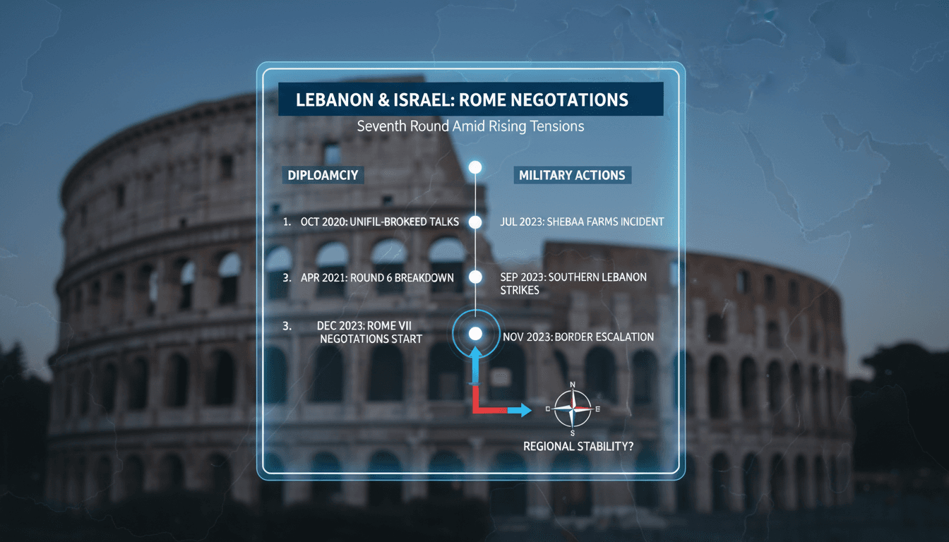 Lebanon and Israel flags with a backdrop of negotiation discussions.