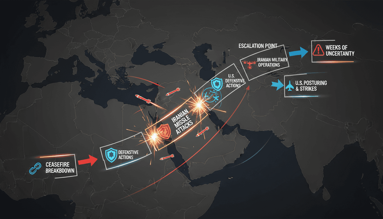 US and Iran military tensions illustrated with missile graphics