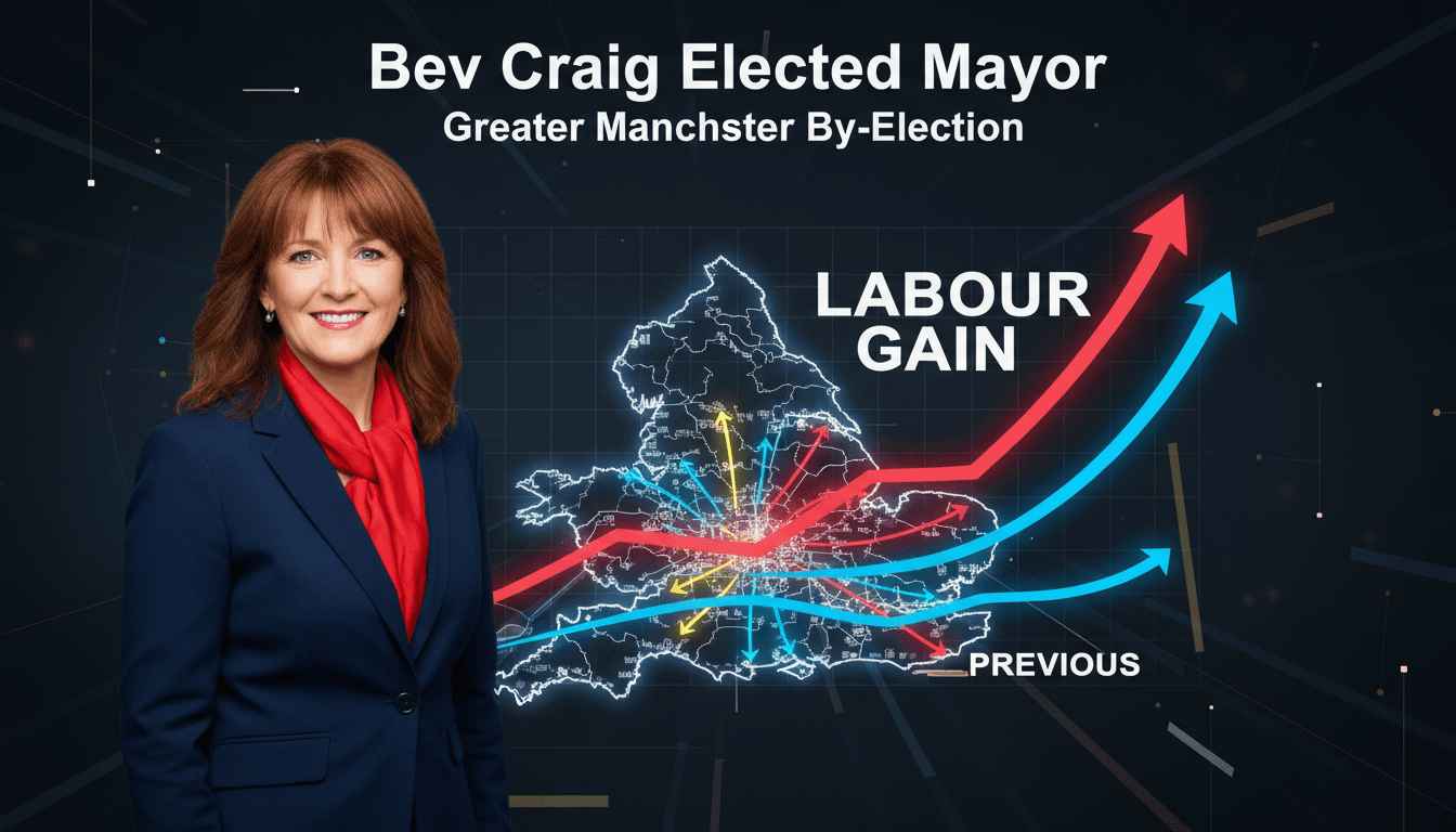 Bev Craig celebrating her election as Mayor of Greater Manchester
