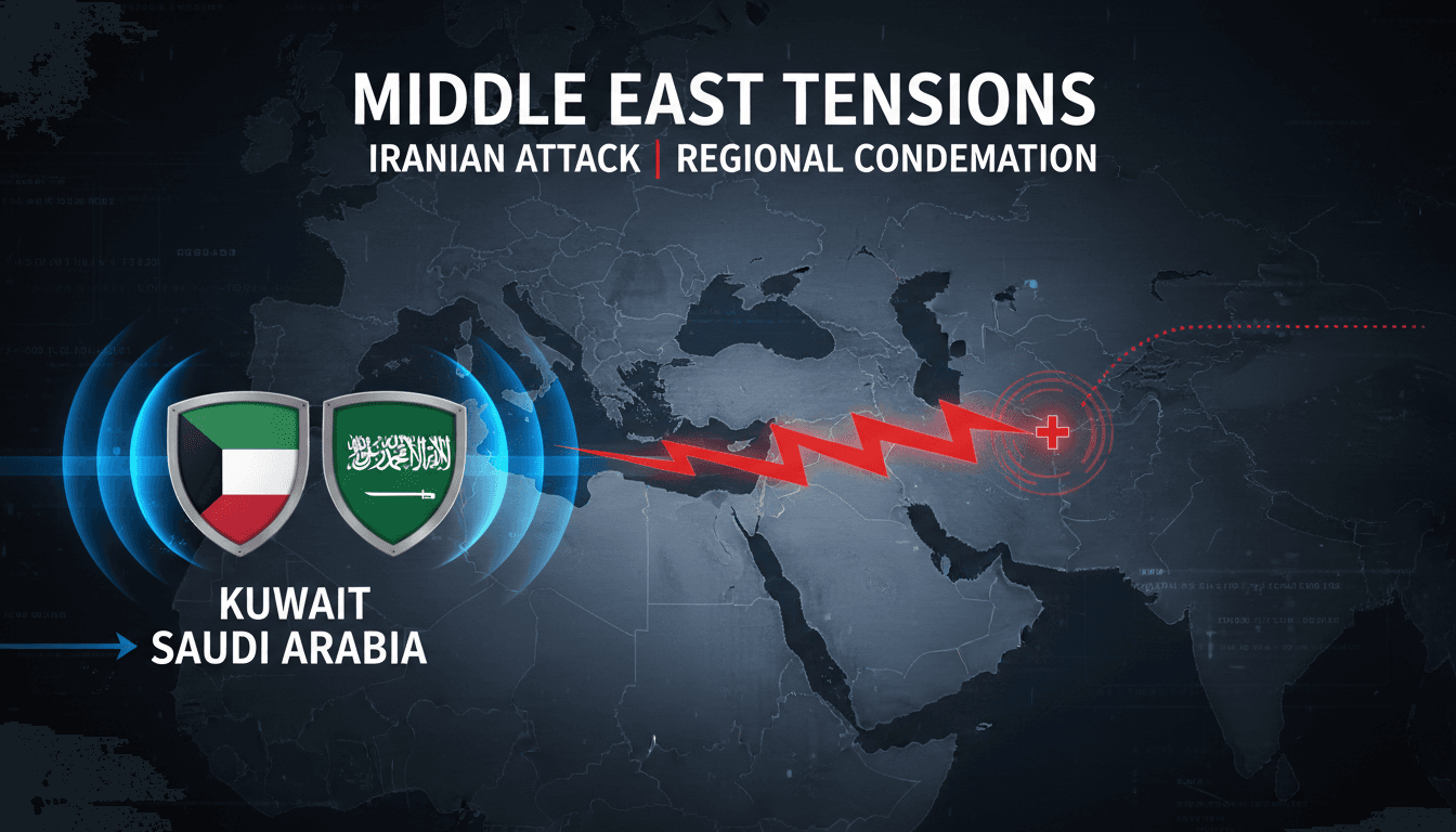 Map highlighting the region affected by Iranian attacks on Kuwait.