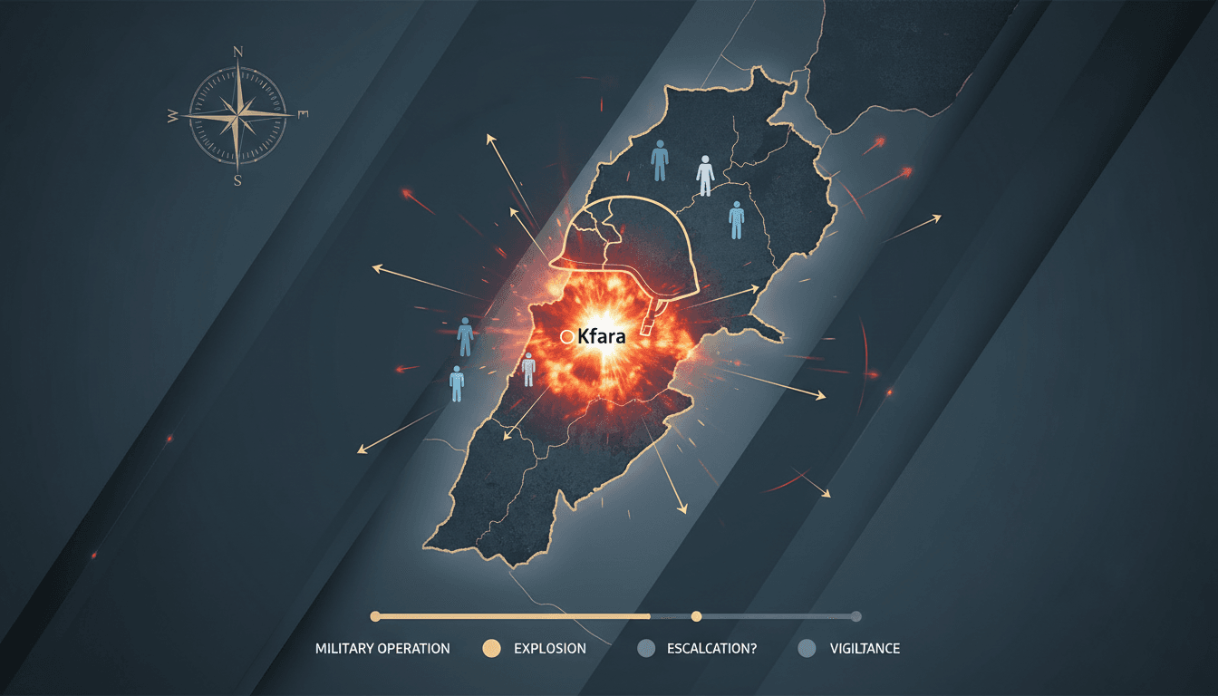Lebanese soldiers responding to an explosion in Kfara, southern Lebanon.