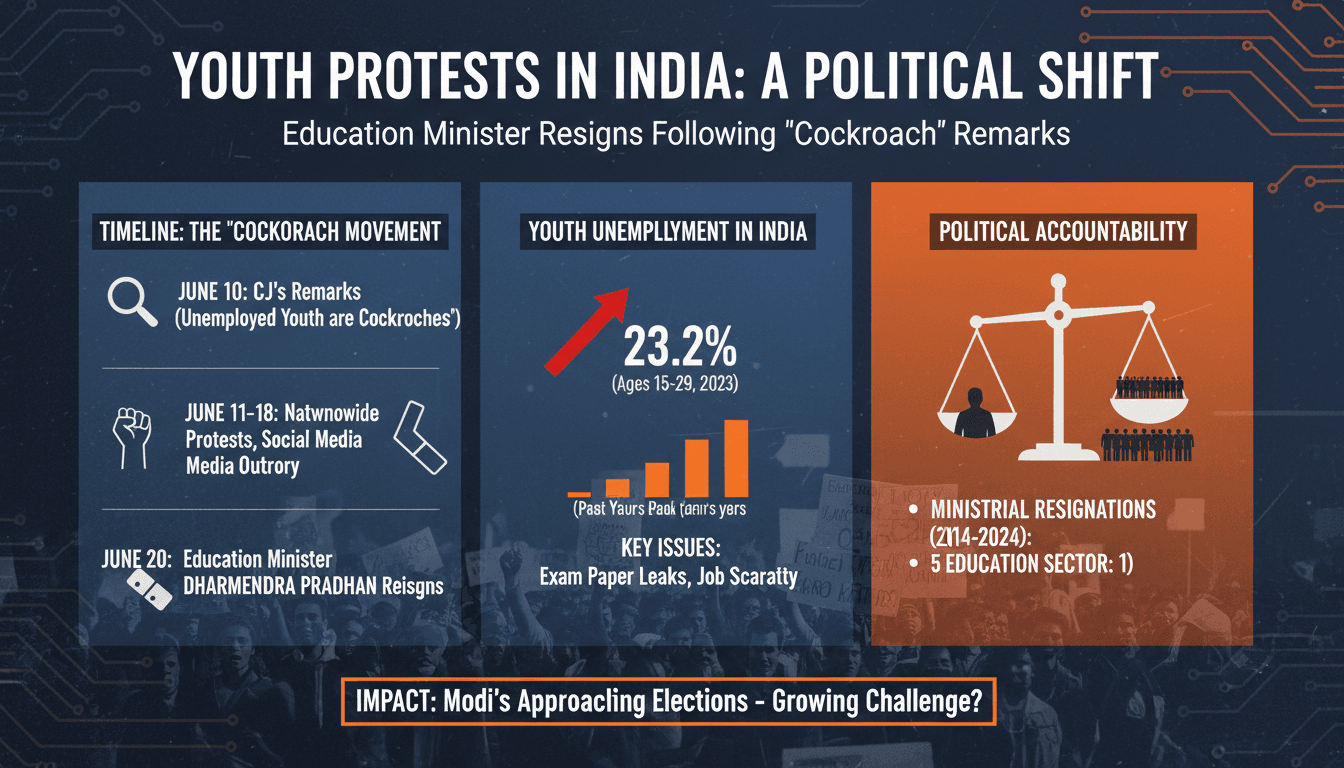 Protesters rallying for youth rights in India following minister's resignation.