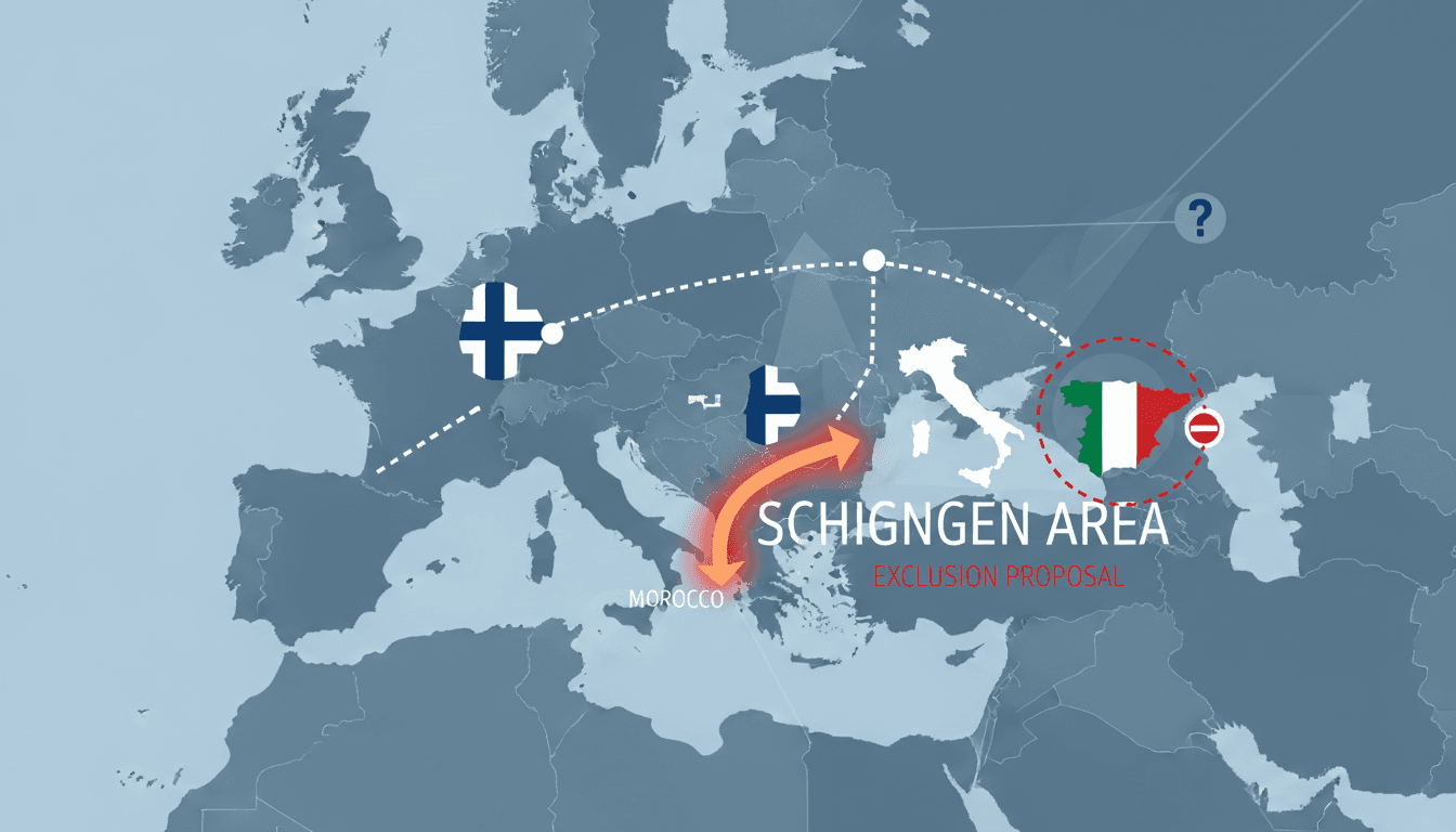 Map showing migration routes from Morocco to Ceuta and EU member states involved in the Schengen proposal.