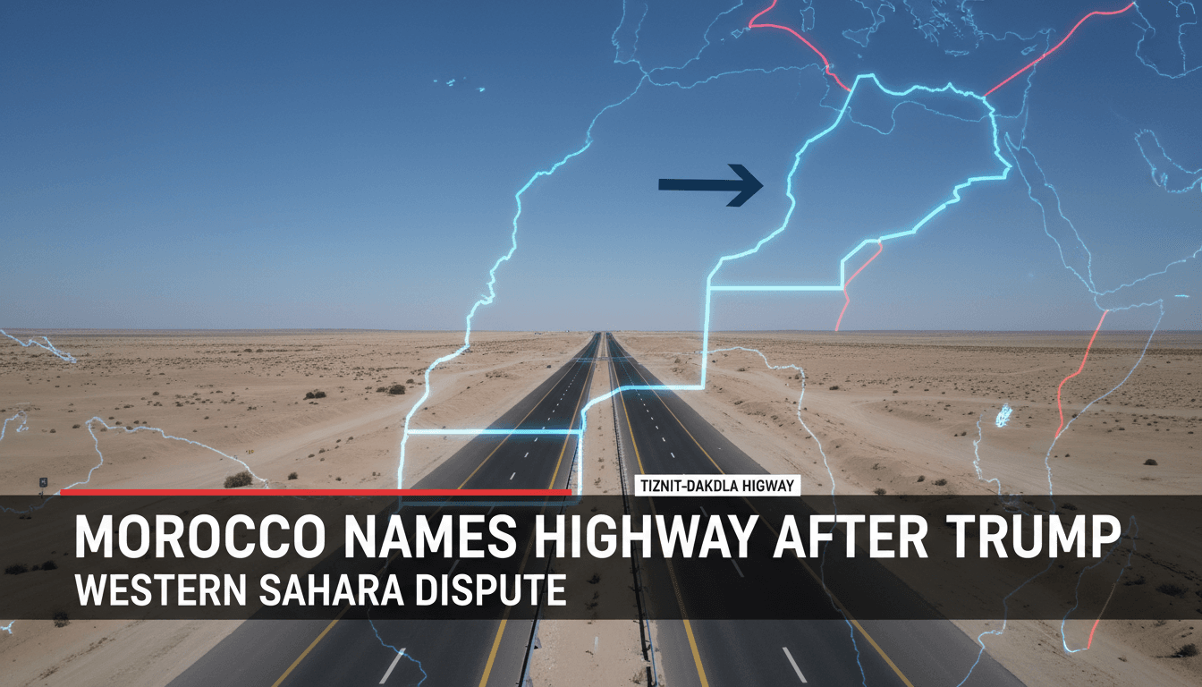 Map highlighting the Tiznit-Dakhla highway and Western Sahara region.