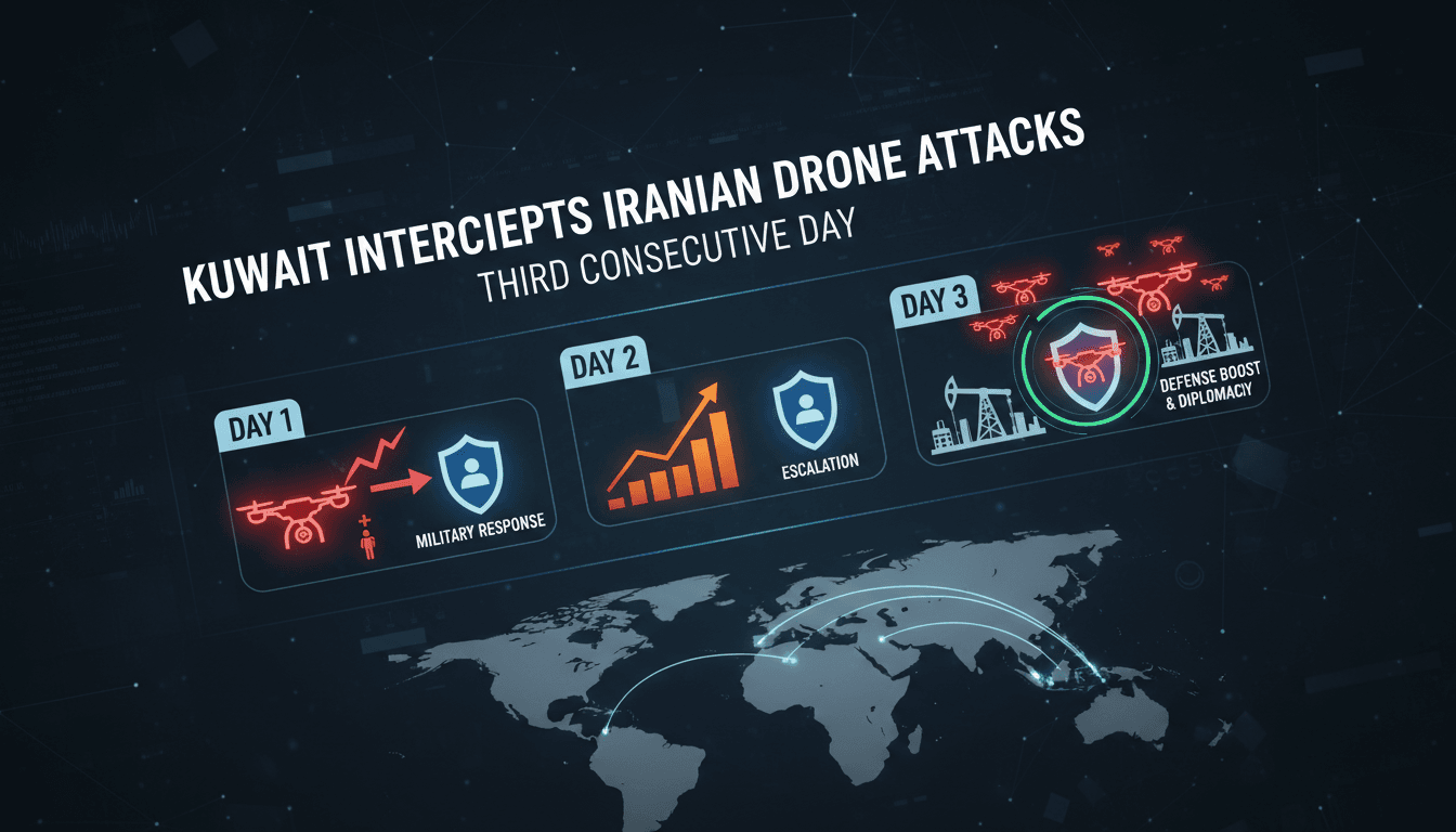 Kuwaiti military personnel monitoring drone activity in response to Iranian threats.