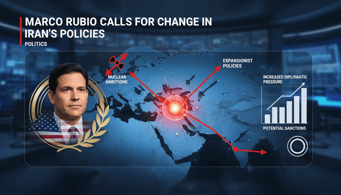 Marco Rubio addressing Iran's nuclear ambitions and expansionist policies.