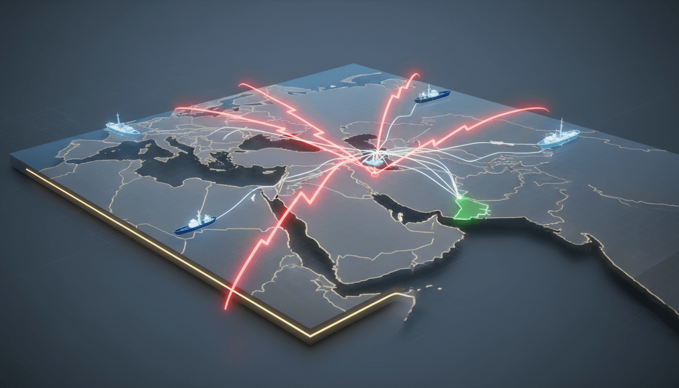 Map of the Gulf region highlighting Iran and U.S. military interests
