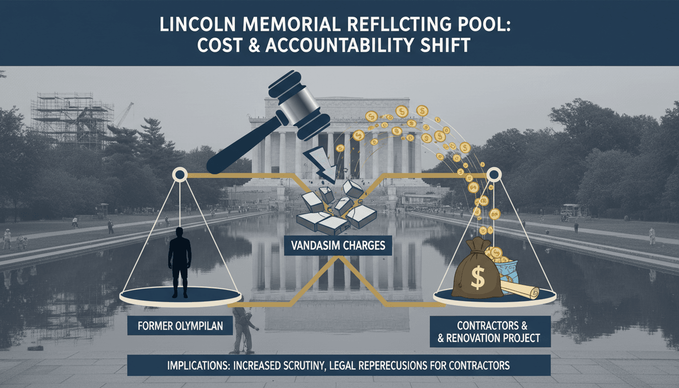 Aerial view of the Lincoln Memorial Reflecting Pool highlighting renovation issues.