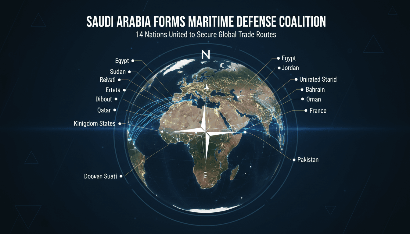 Saudi Arabia announces a multinational maritime defense coalition with 14 countries.