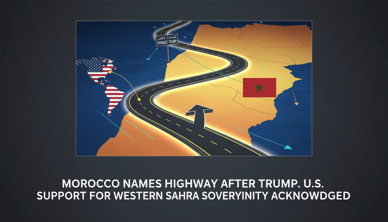 Map highlighting the newly named highway in Western Sahara after Donald Trump.