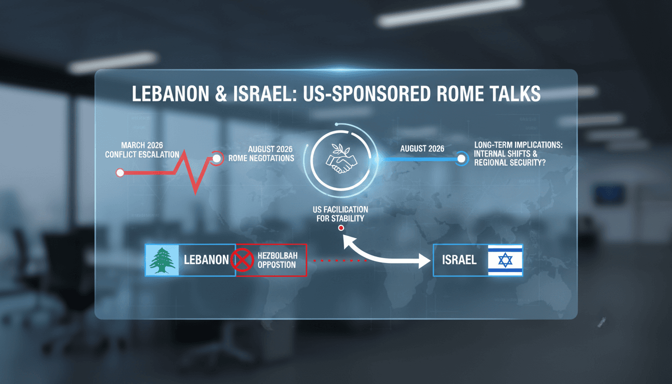 Lebanon and Israel flags with a backdrop of the US embassy in Rome