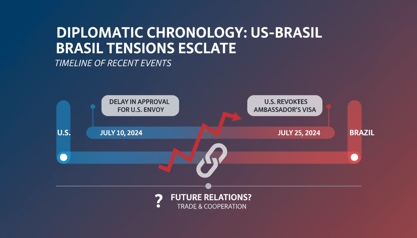 Diplomatic tensions between the U.S. and Brazil illustrated with a timeline.