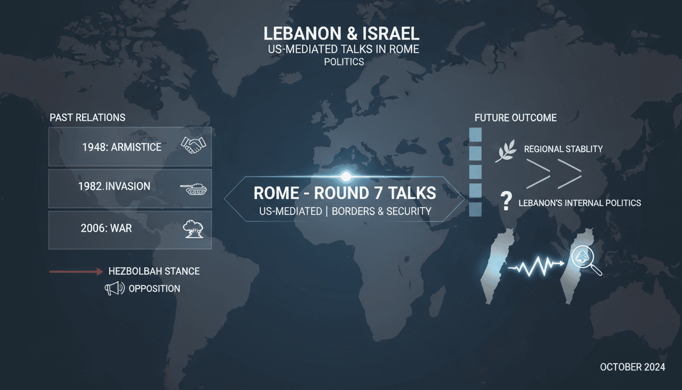 Lebanon and Israel flags with a backdrop of the US embassy in Rome