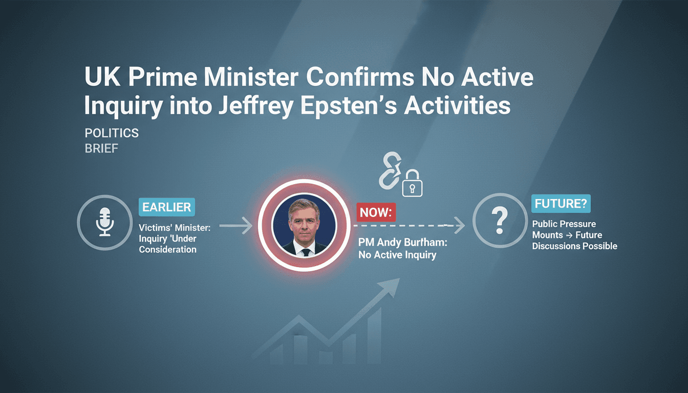 UK Prime Minister Andy Burnham addressing the media on Epstein inquiry status.