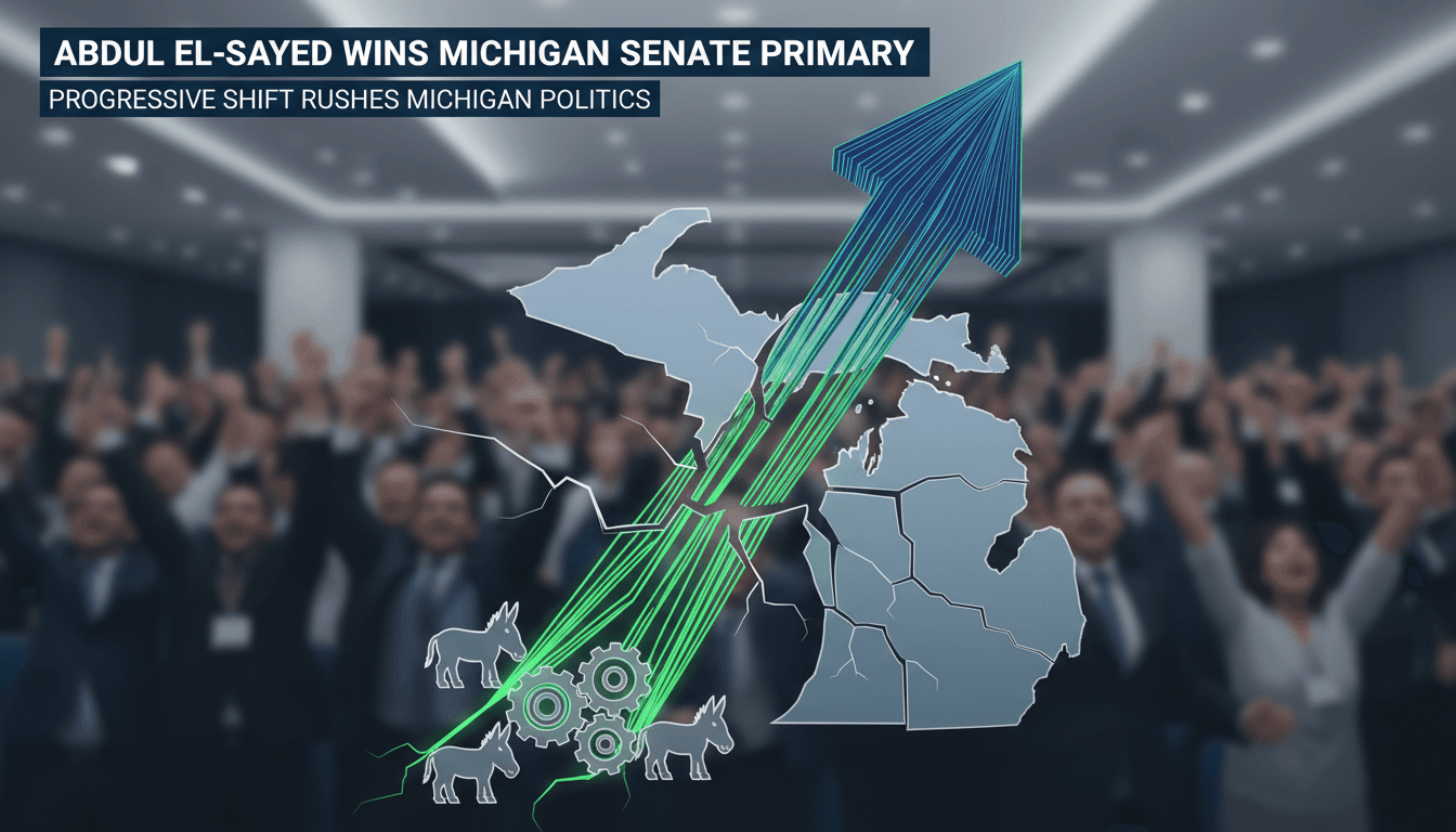 Abdul El-Sayed celebrating his victory in the Michigan Democratic Senate primary.
