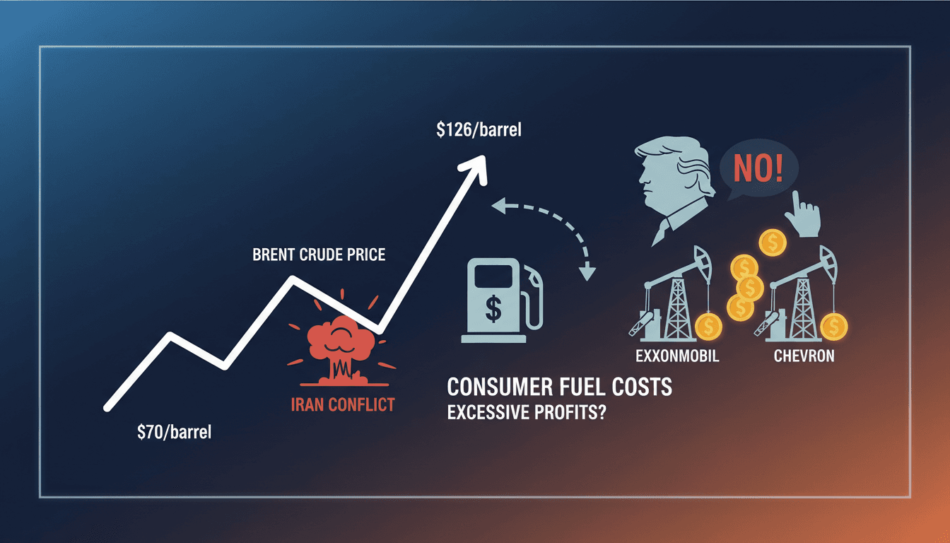 Trump speaking about oil companies and rising fuel prices during a press conference.