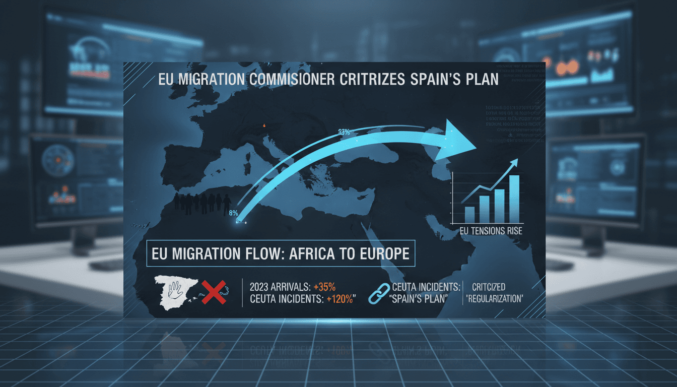EU migration commissioner addressing Spain's migrant regularization plan amidst Ceuta crisis.
