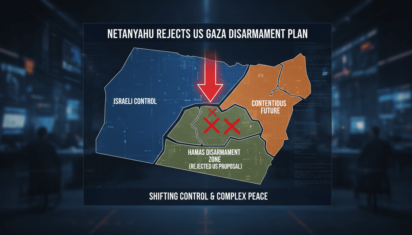Israeli Prime Minister Netanyahu addressing the media on Gaza disarmament.