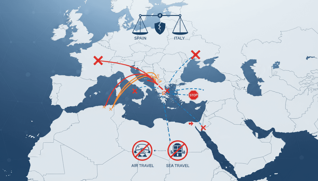 A map illustrating the border controls between Spain and Italy amidst migration tensions.