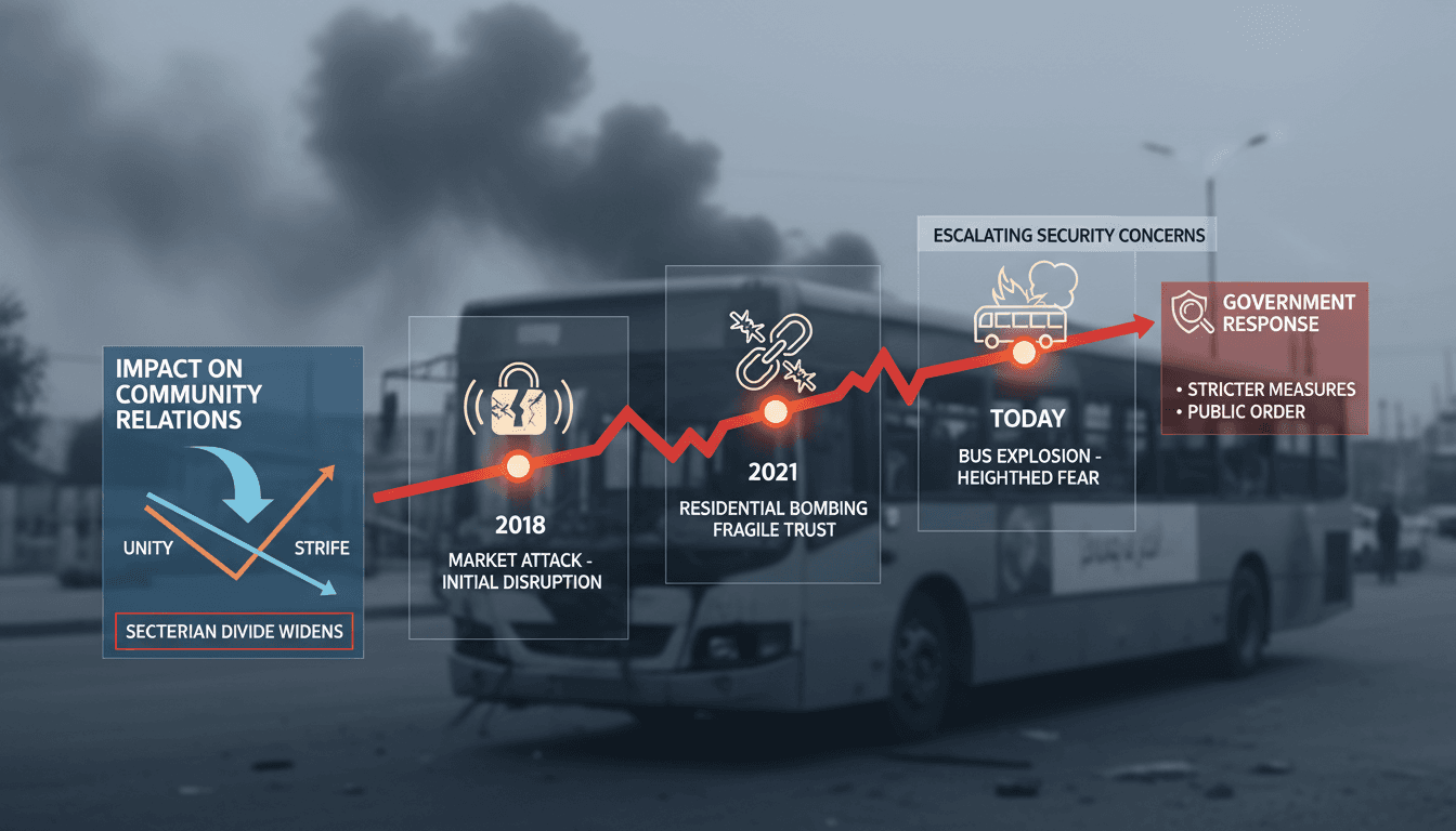 A public transport bus in Jaramana, Syria, following a bomb explosion.