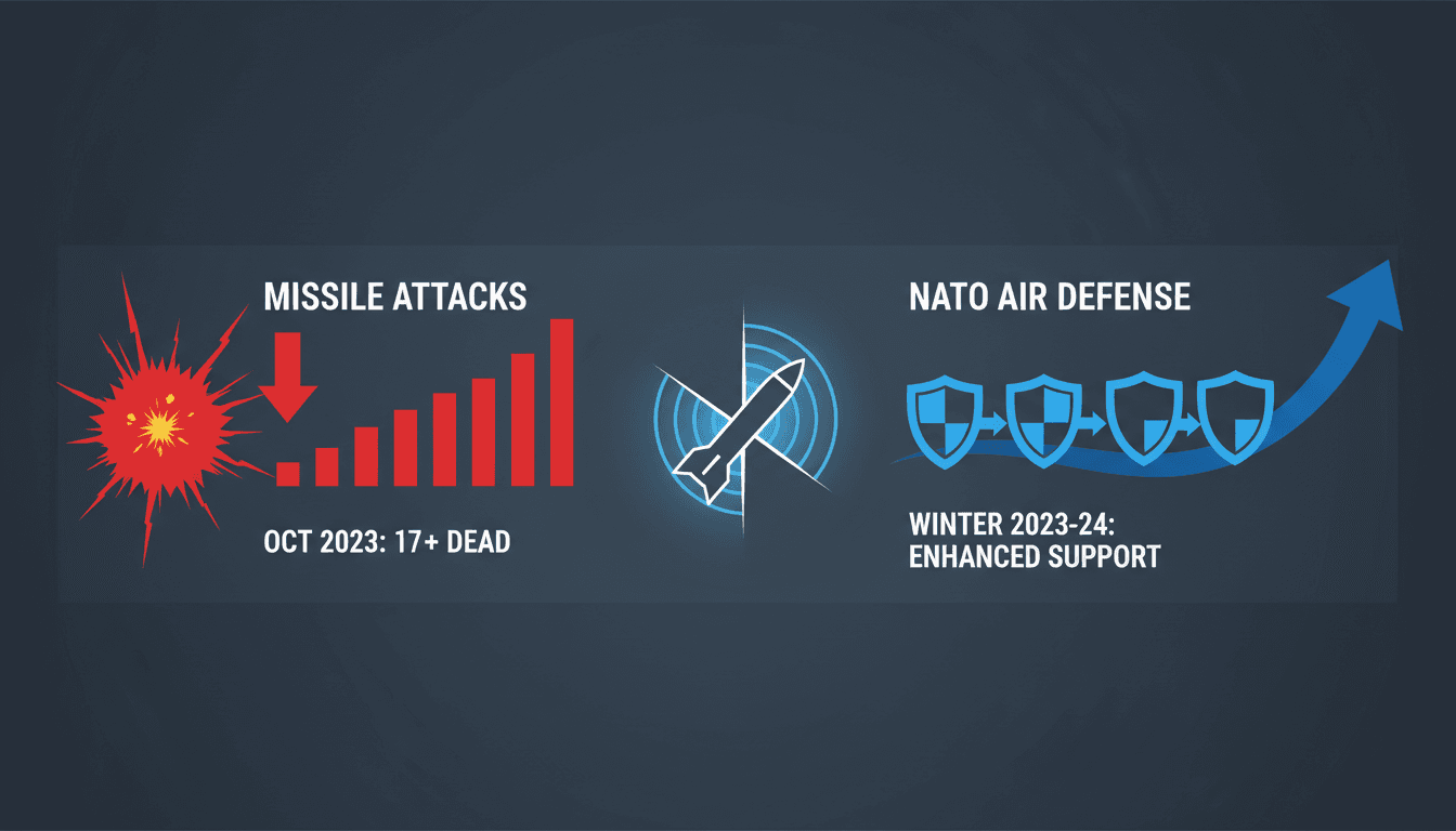 Ukrainian President Zelenskyy addressing the need for NATO air defense systems after missile strikes.