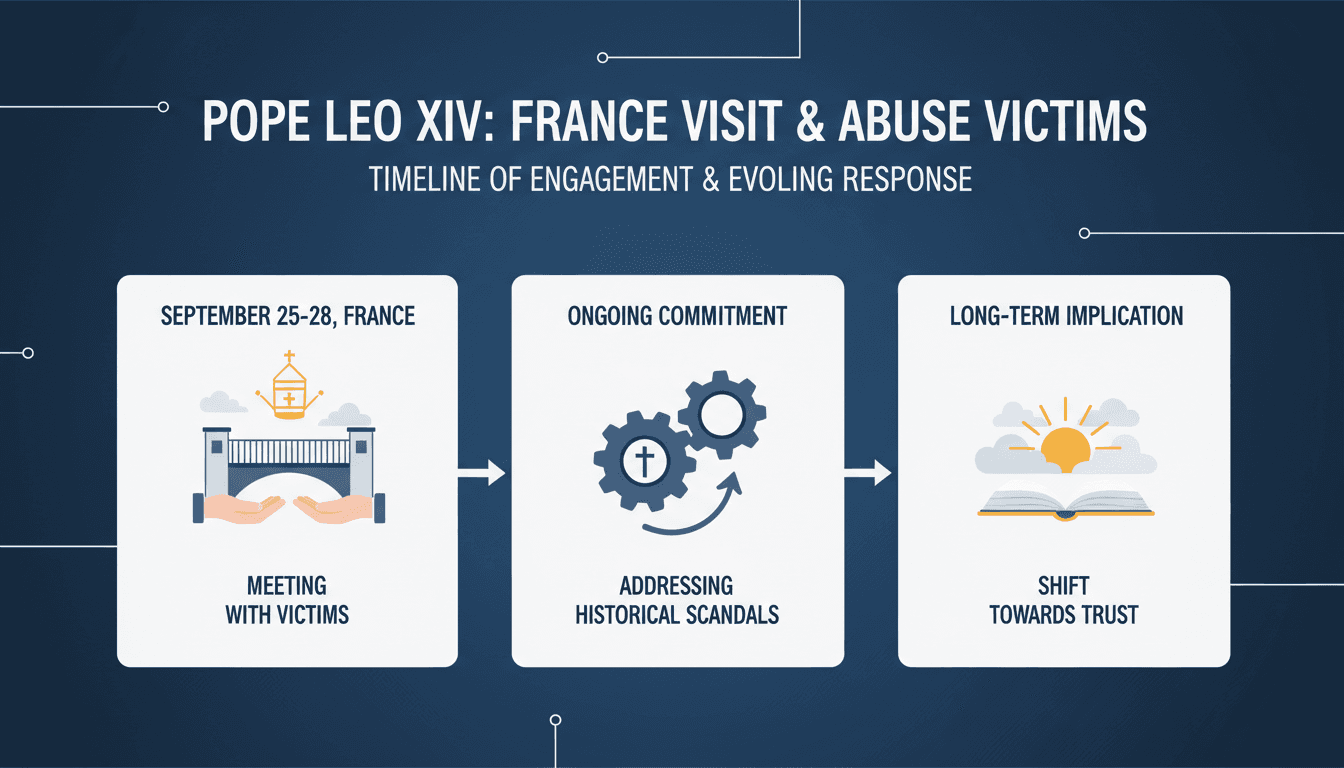 Pope Leo XIV meeting with sexual abuse victims during his France visit.