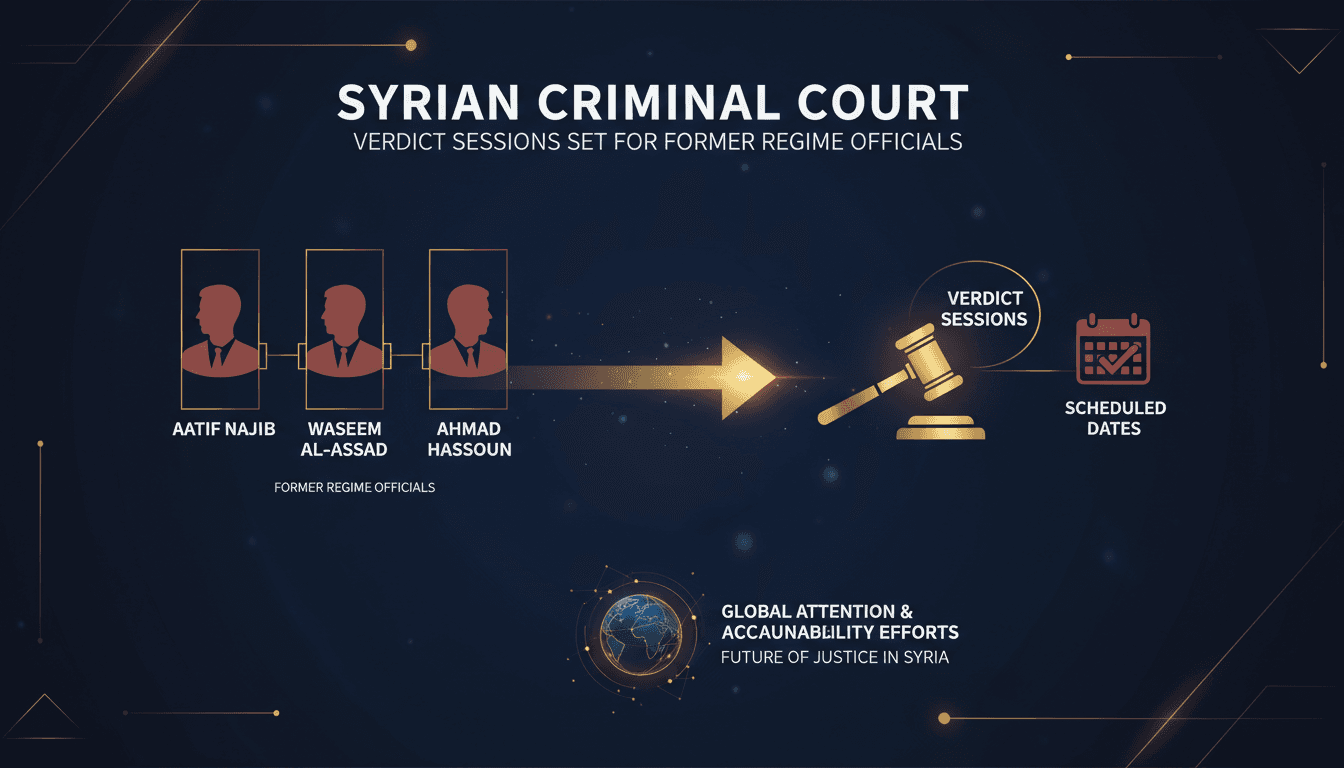 A courtroom scene depicting the Syrian Criminal Court in session.