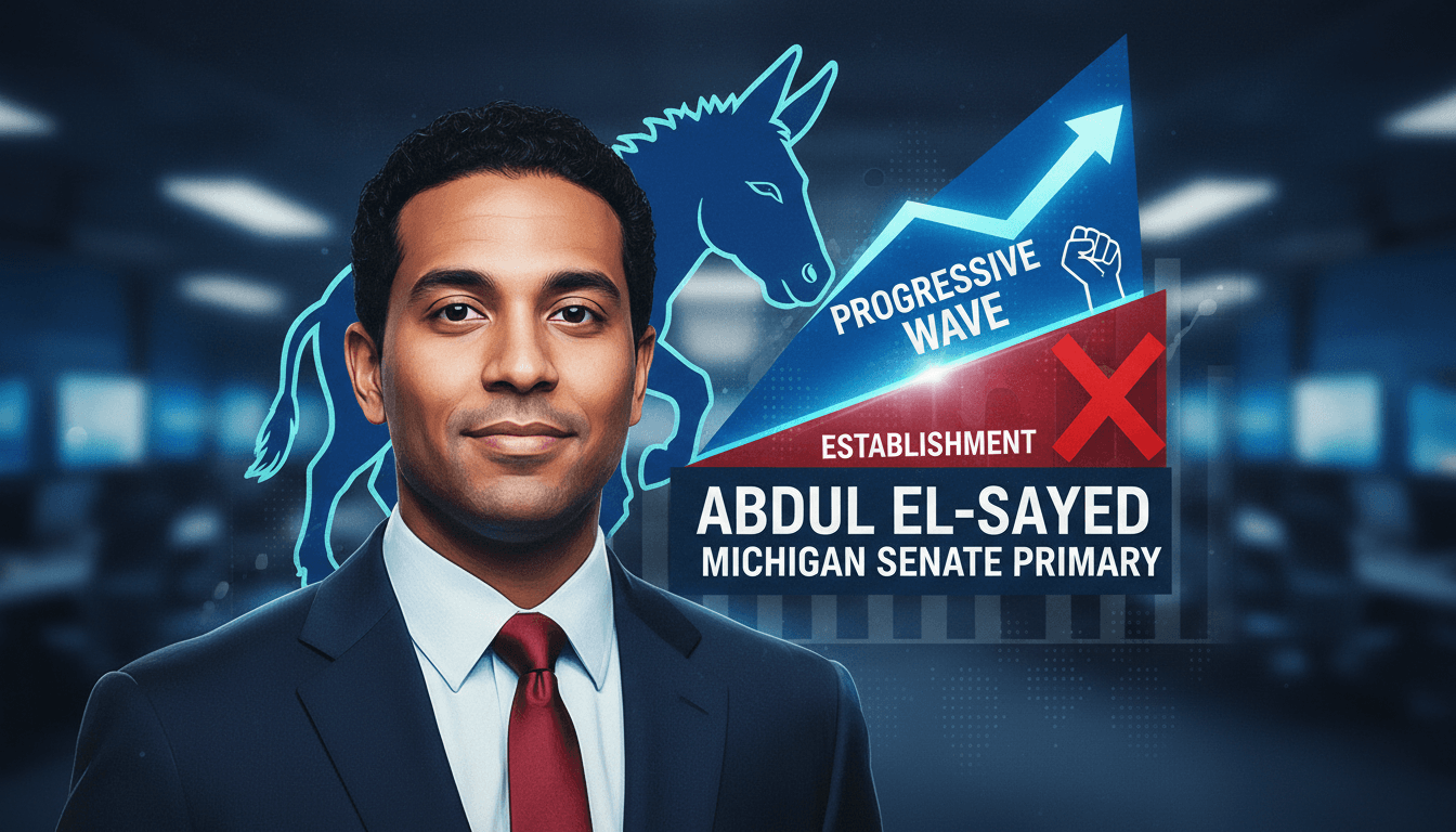 Abdul El-Sayed celebrating his victory in the Michigan Democratic Senate primary.