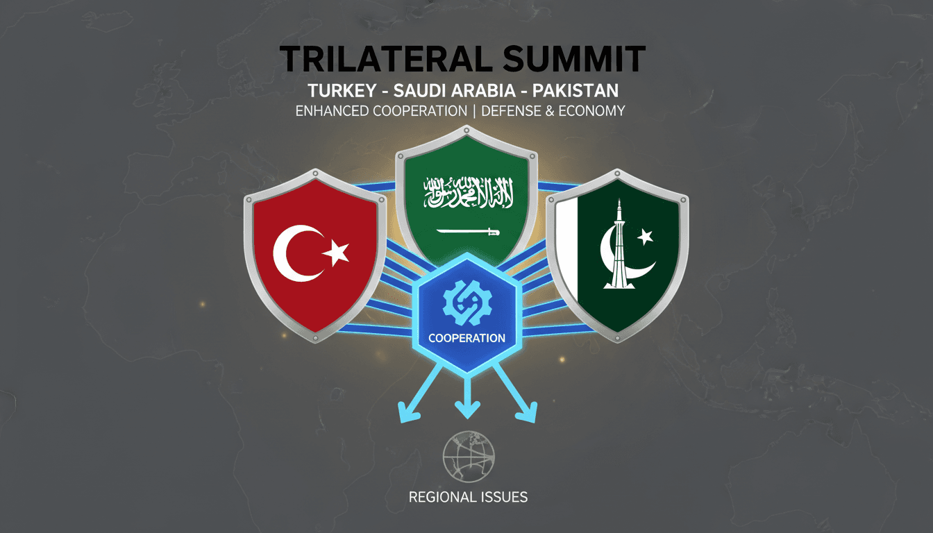 Turkish President Erdoğan, Saudi Crown Prince bin Salman, and Pakistani Prime Minister Sharif at the trilateral summit in Saudi Arabia.