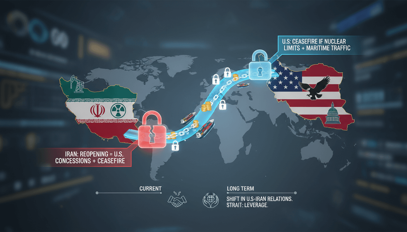Map highlighting the strategic significance of the Strait of Hormuz in U.S.-Iran relations.