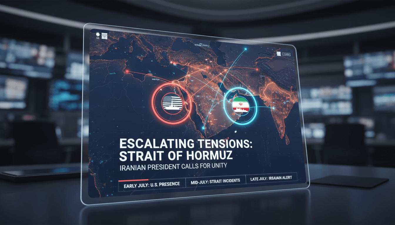 Iranian President Masoud Bezhakian addressing the nation on unity and external threats.