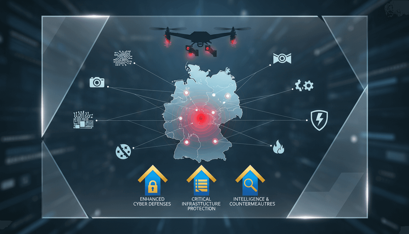 A drone in the sky symbolizing hybrid warfare threats in Germany.