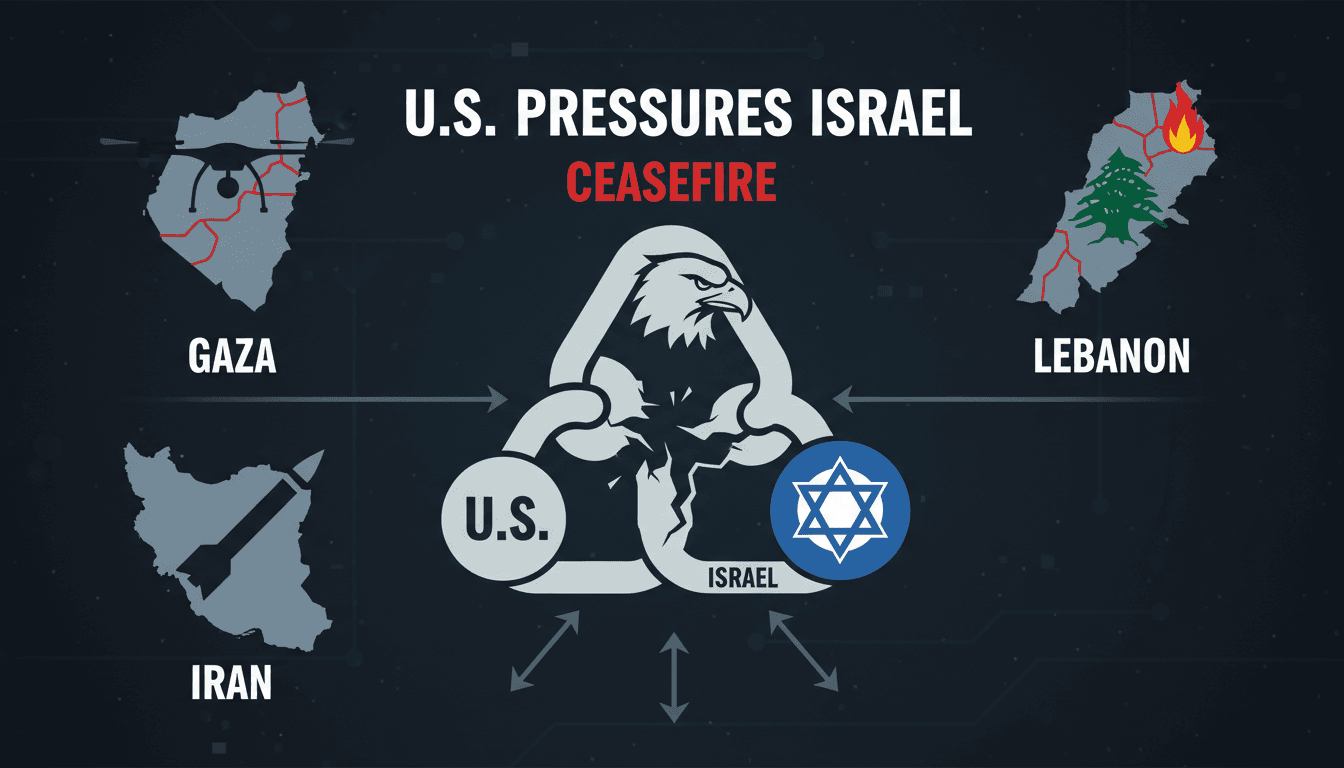 U.S. and Israel flags with military imagery representing conflict zones.
