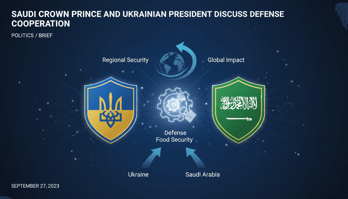 Saudi Crown Prince Mohammed bin Salman and Ukrainian President Volodymyr Zelenskyy during a phone call discussing defense cooperation.