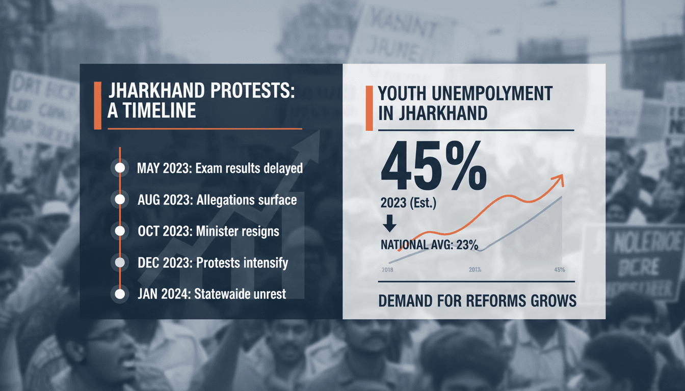 Protesters in Jharkhand demanding reforms in job recruitment exams.