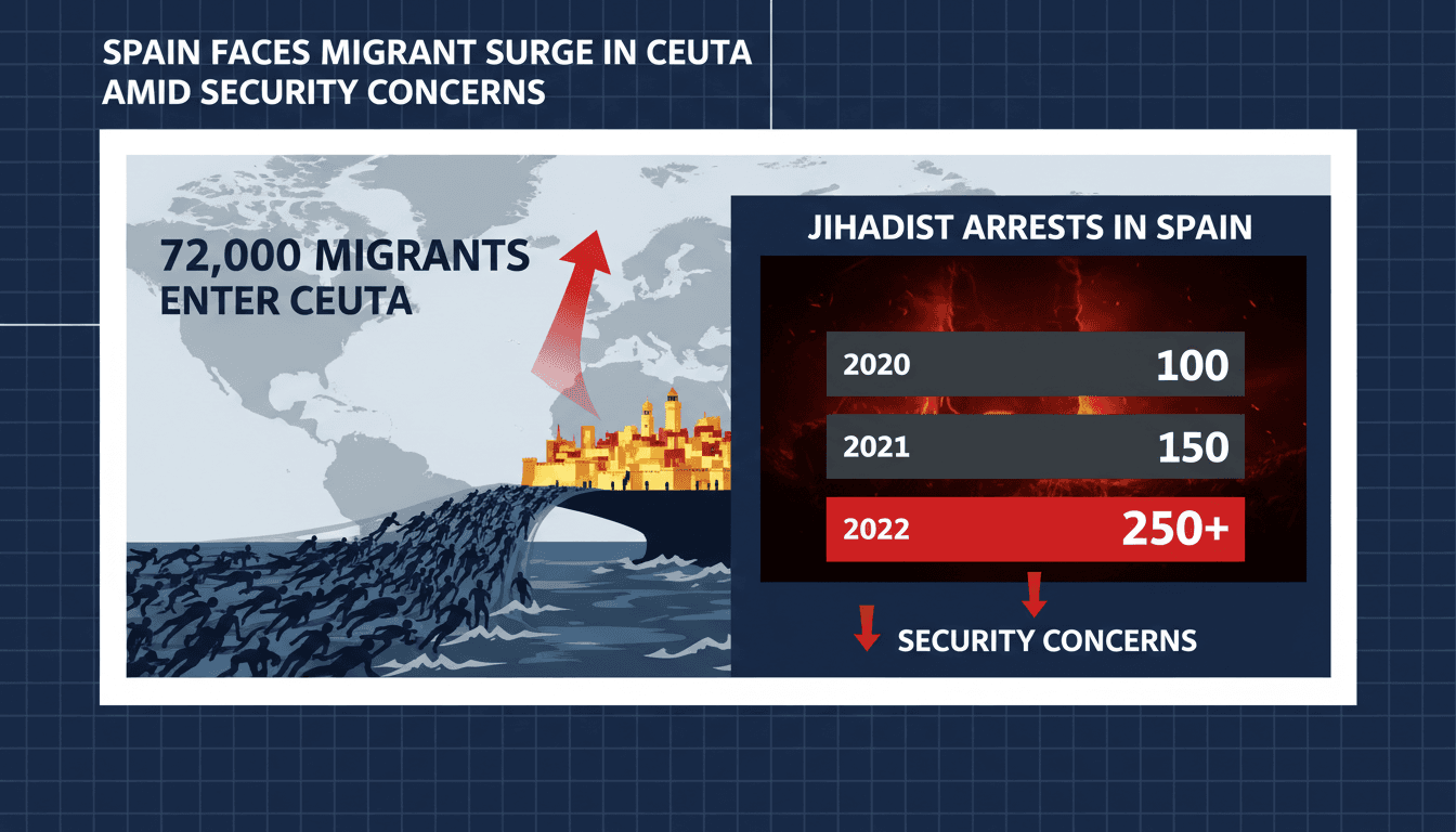 Migrants arriving in Ceuta amid rising security concerns in Spain.