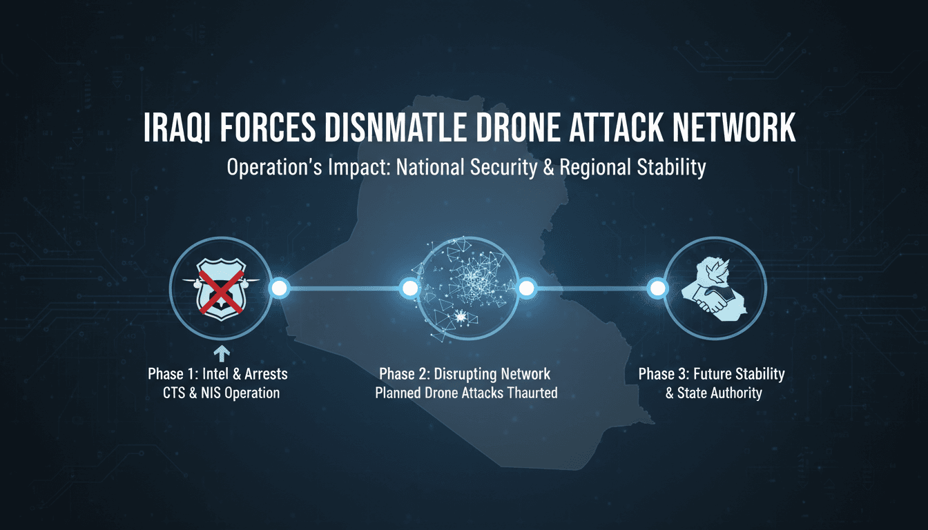 Iraqi security forces conducting an operation against a militant network planning drone attacks.