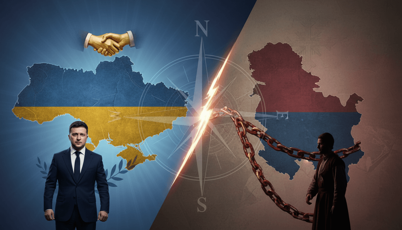 Ukrainian President Zelensky and Serbian President Vučić during their meeting.