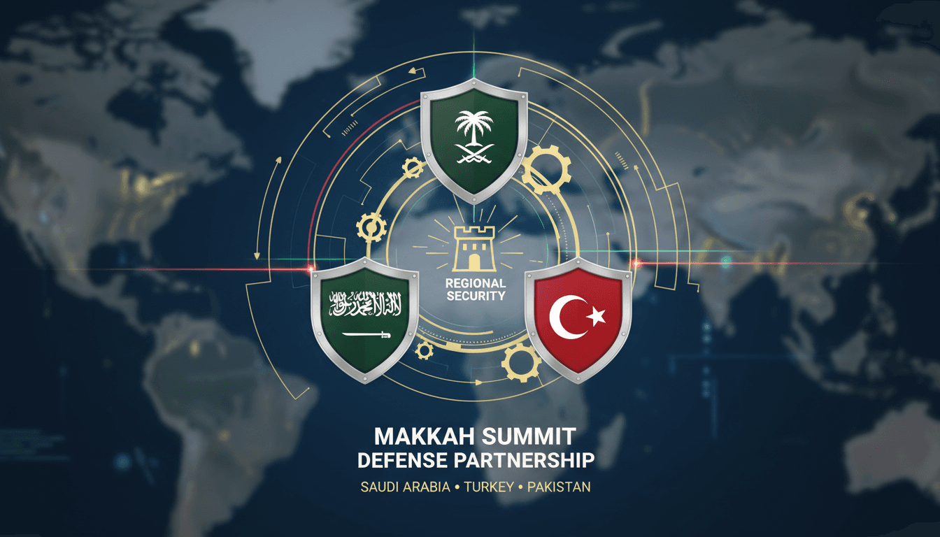 Leaders of Saudi Arabia, Turkey, and Pakistan at the Makkah Summit for Joint Defense.