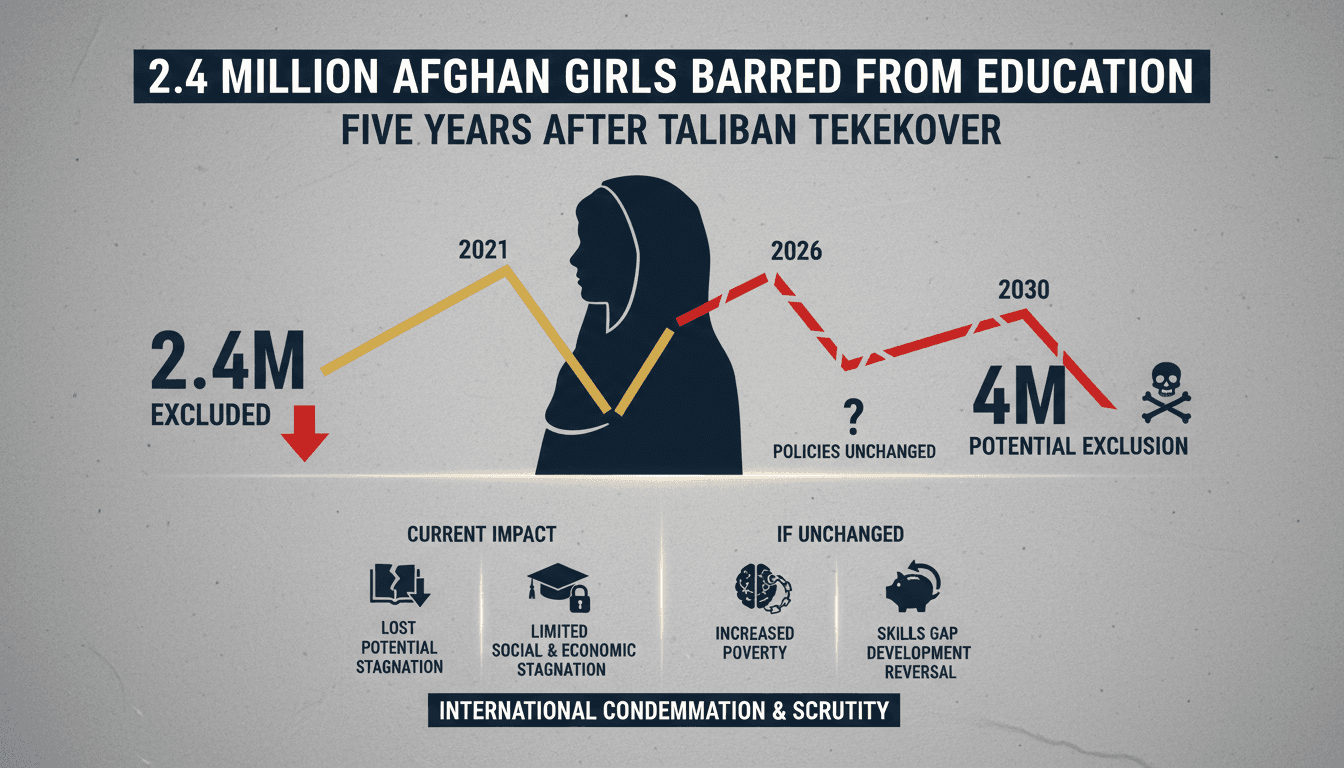 Afghan girls in a classroom setting, highlighting the education crisis.