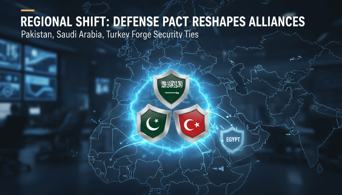 Leaders of Pakistan, Saudi Arabia, and Turkey signing a defense agreement