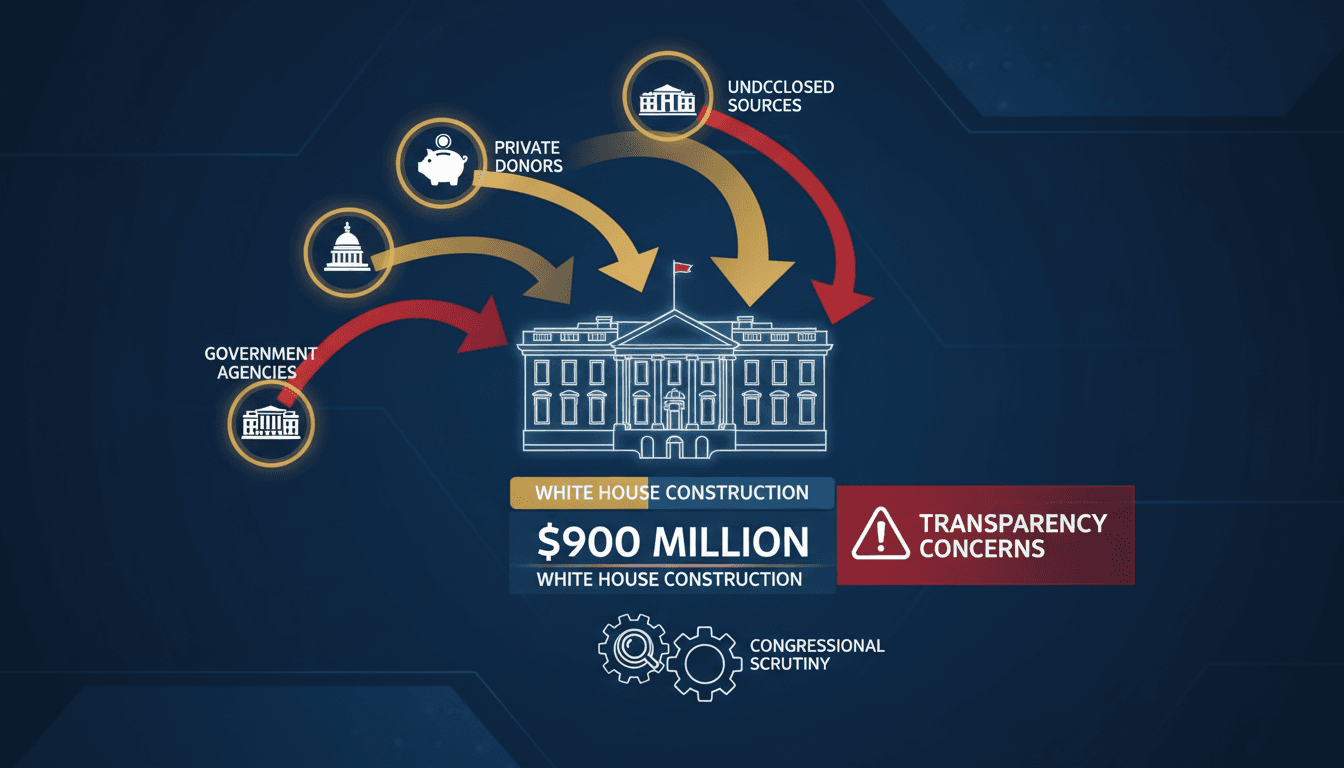 Aerial view of the White House with construction plans overlay