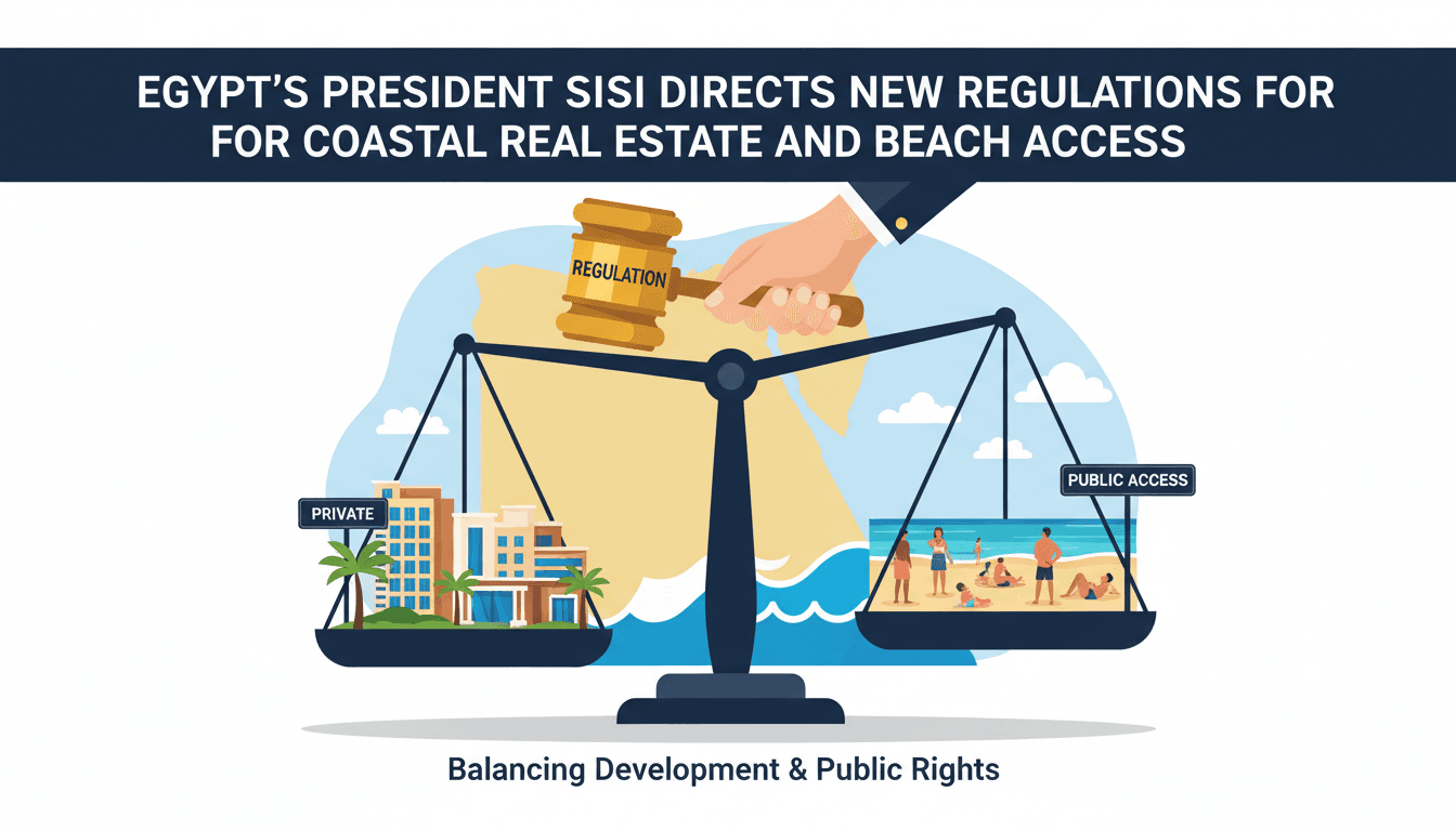 President Sisi announces new regulations for coastal real estate and beach access in Egypt.