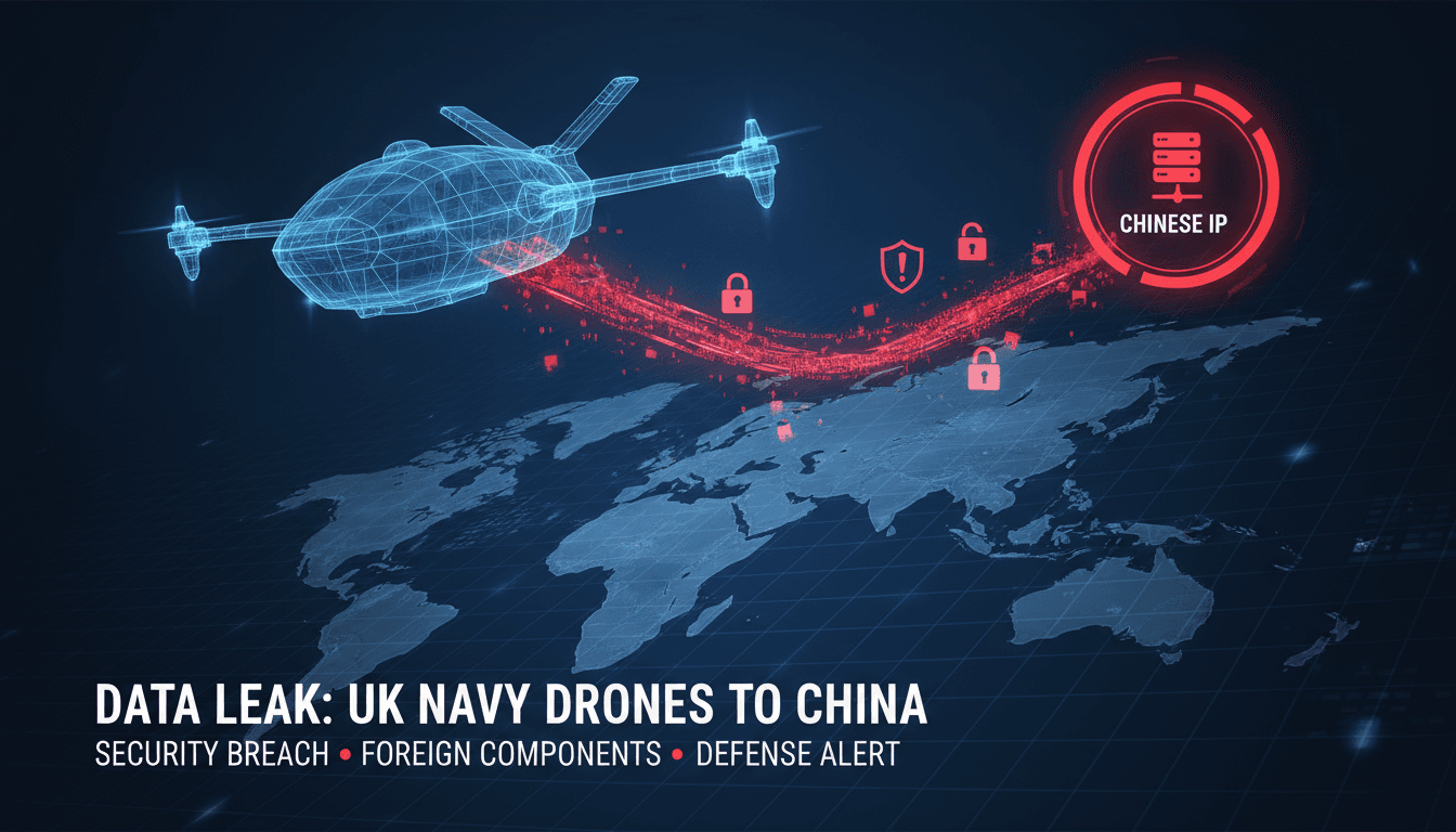 U.K. Navy drone with highlighted Chinese components and data transmission path