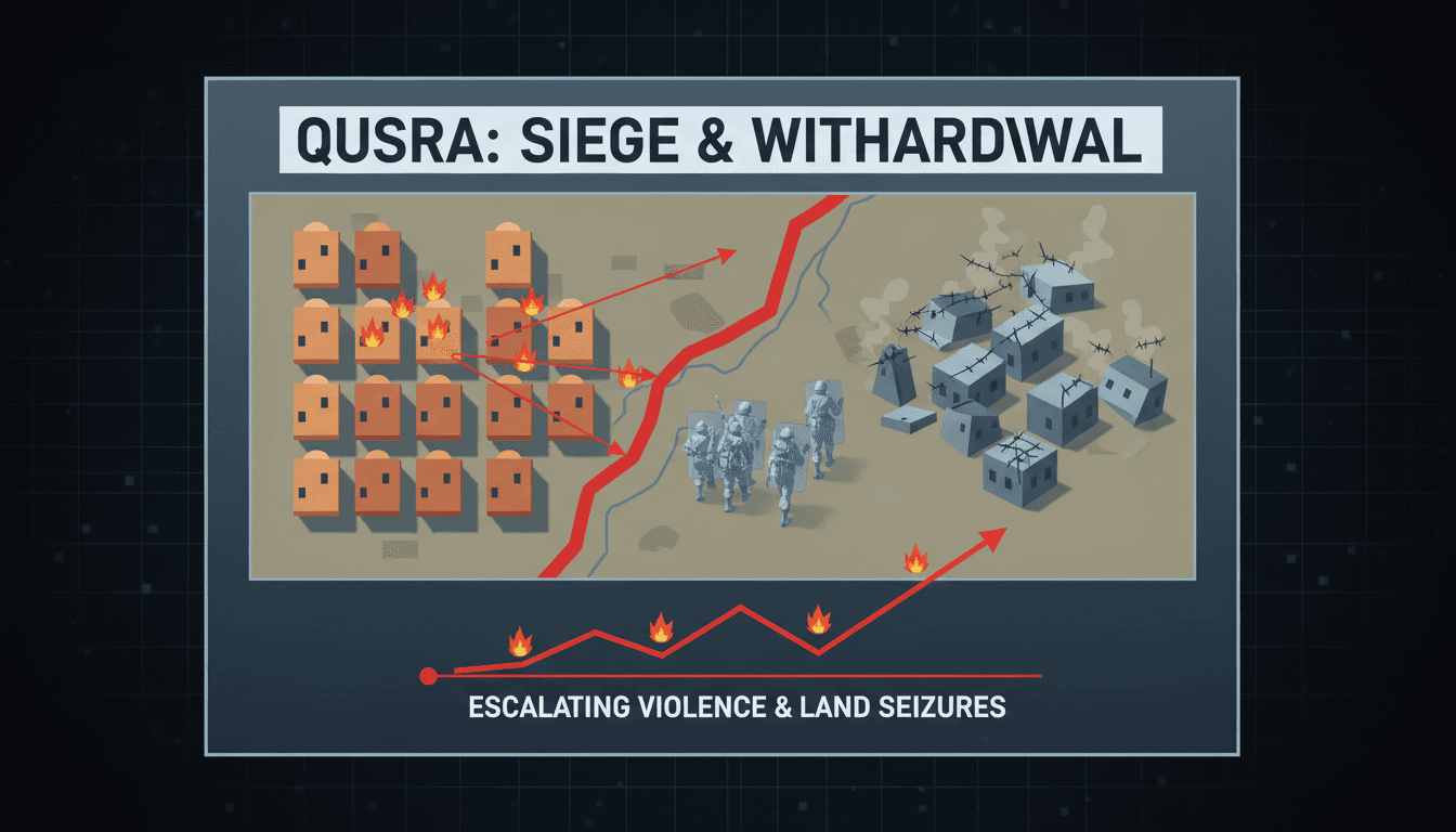 Israeli troops and settlers in confrontation in Qusra, West Bank.