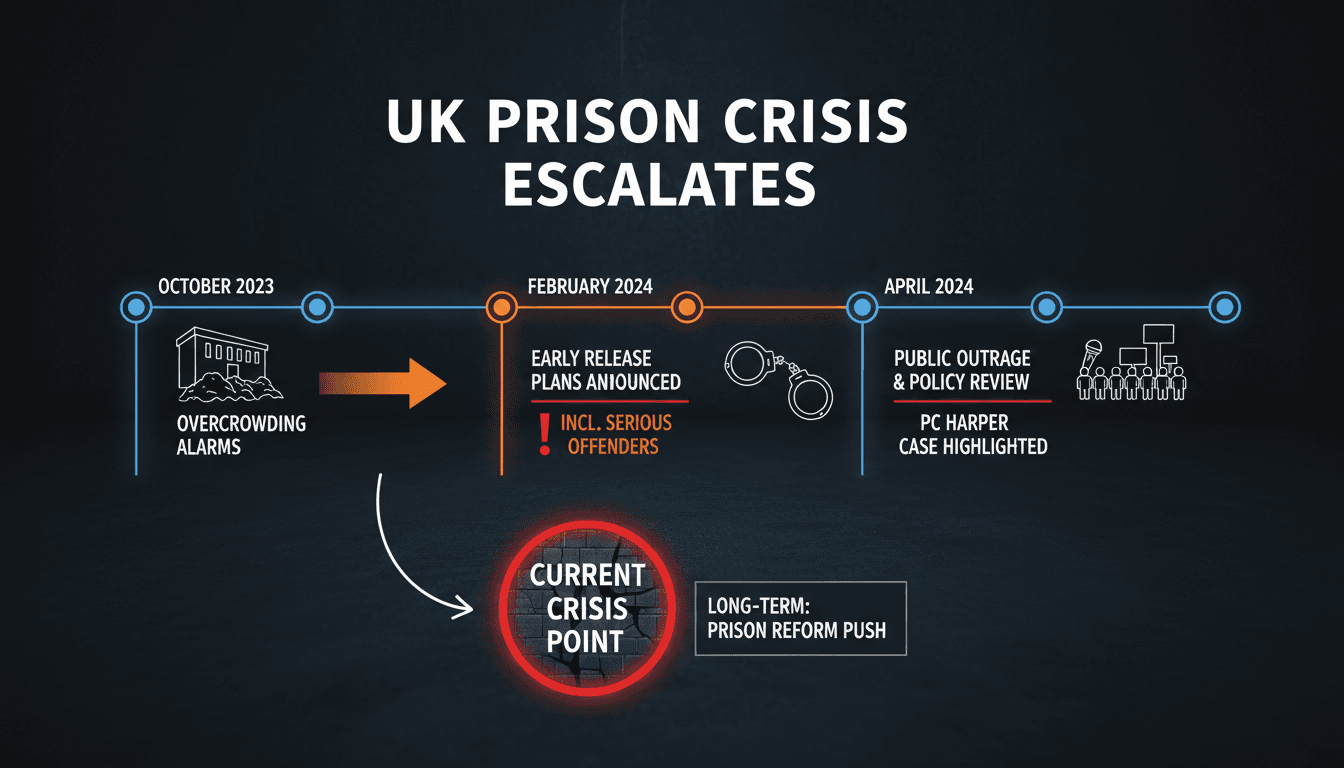A visual representation of the UK prison crisis and early release plans.