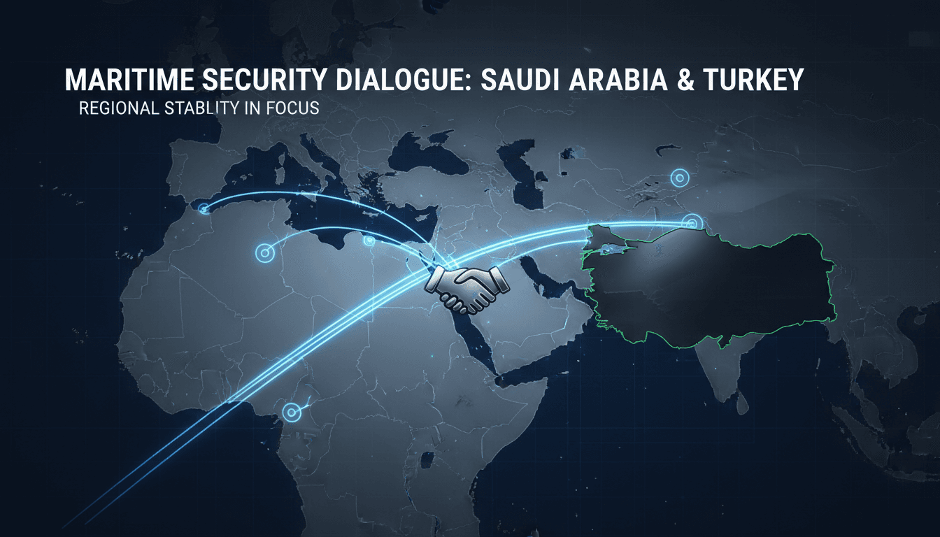 Saudi Arabia and Turkey foreign ministers discussing maritime security.