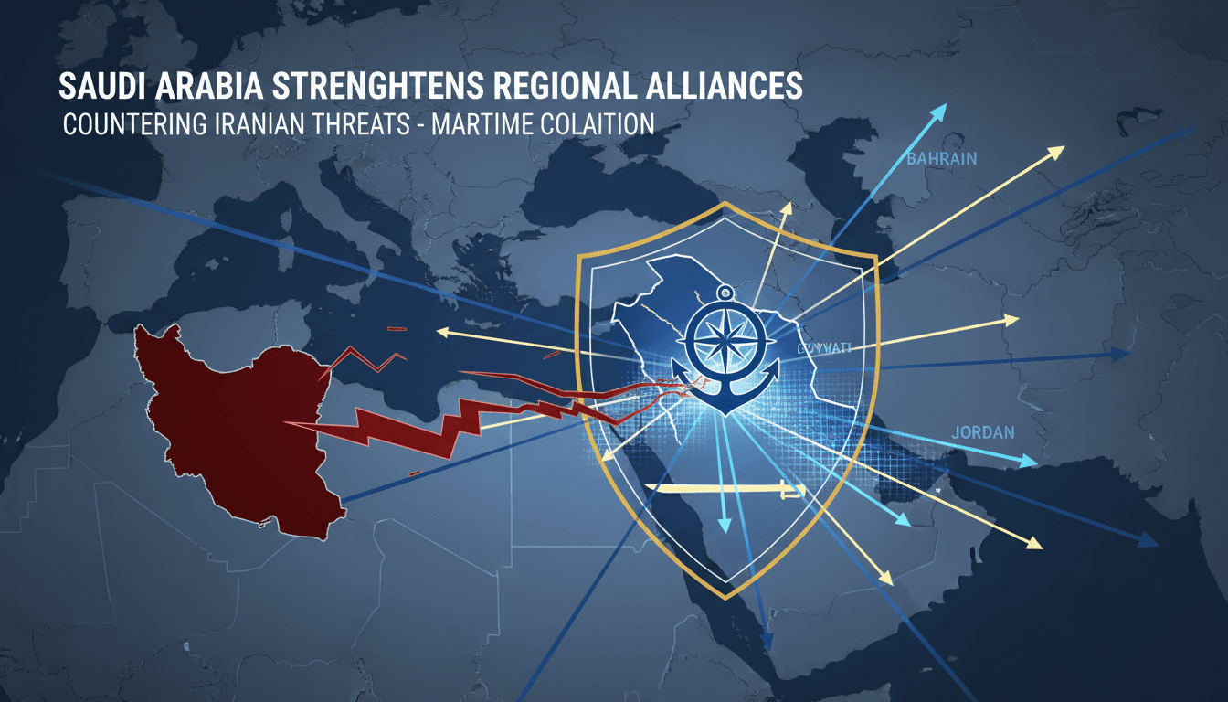 Map illustrating Saudi Arabia's maritime coalition efforts against Iranian threats.
